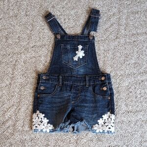 Jordache Blue Denim Kids Overalls with White Floral Details